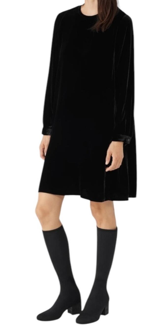Eileen Fisher dress Velvet crew neck black size X-Small XS
